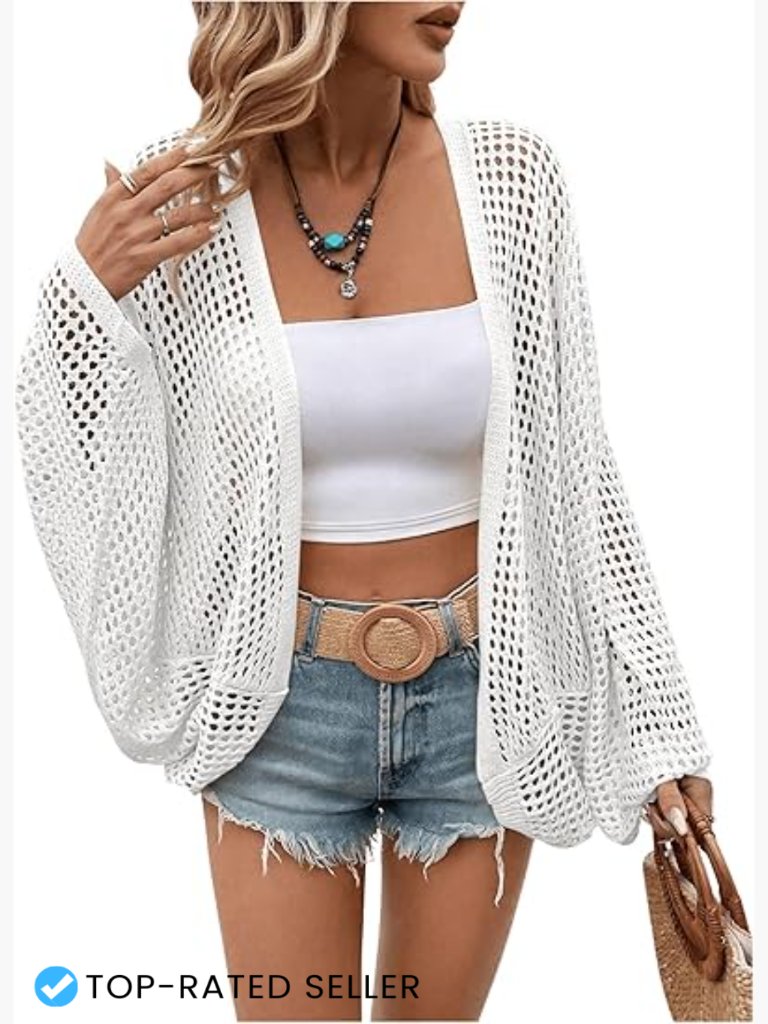 Oversized Summer Cardigan Lightweight Crochet Knit Beach Cover Up Vacation
